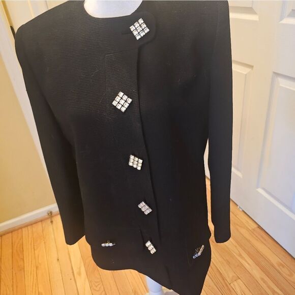 VINTAGE LUXURY BLACK JACKET W/ SQUARE RHINESTONE BUTTONS - Picture 8 of 8